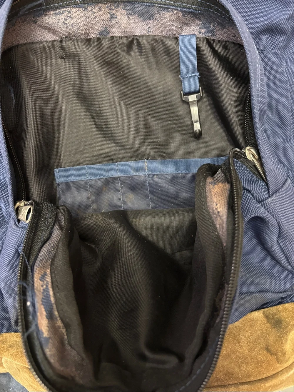 Vintage JanSport Navy and Brown Suede Base Backpack